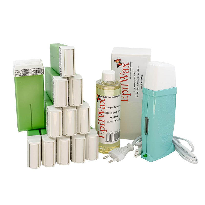 EpilWax Royal Enthaarungsset Komplett mit: Professionellem Wachswärmer,12 Roll-On Wachs 100 ml mit A