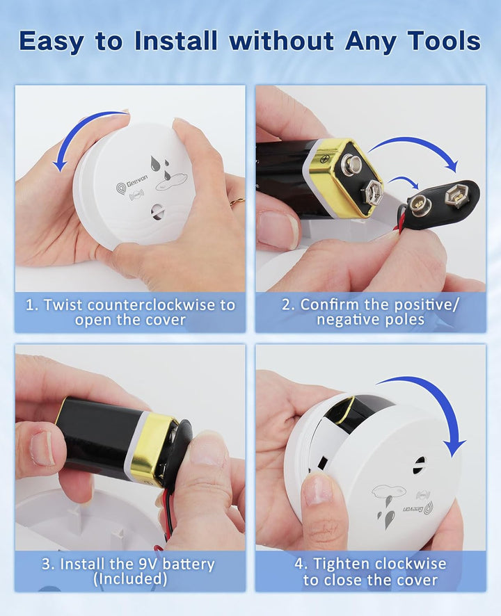 Geevon Wassermelder Wasseralarm2 Stück, 100dB Wasserwarner, Wassersensor Alarm, Batteriebetrieben fü