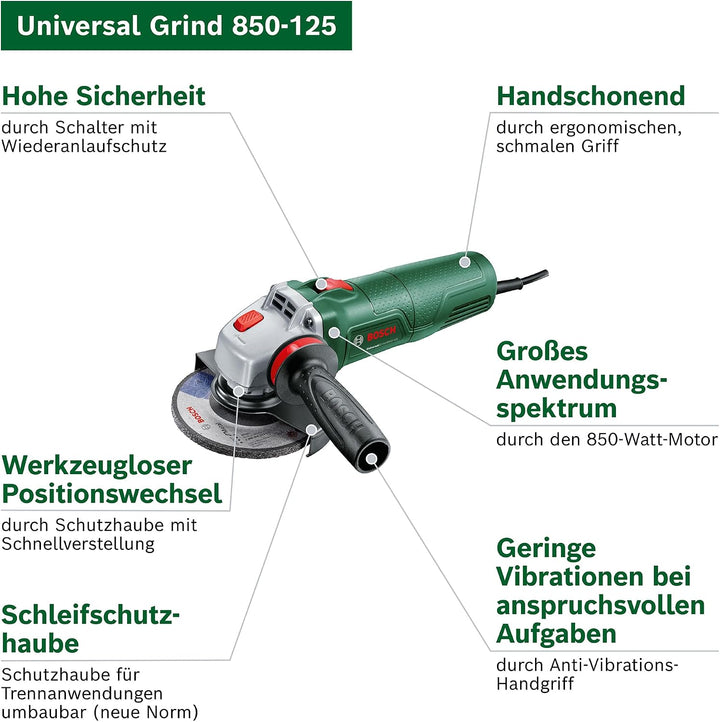 Bosch Kabelgebundener Winkelschleifer UniversalGrind 850-125 (zum Trennen und Schleifen verschiedene
