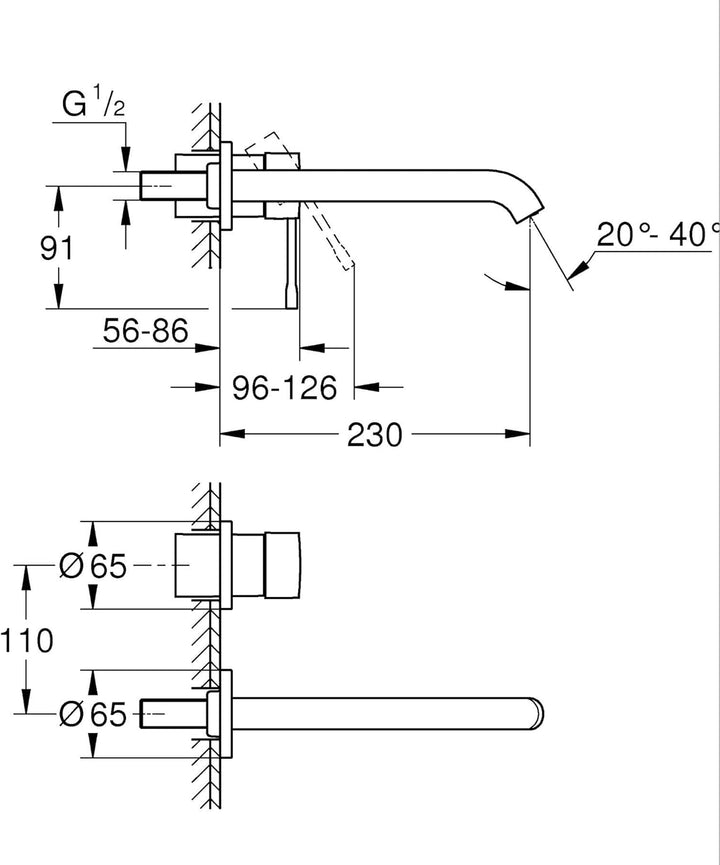 GROHE Essence | Badarmatur - 2-Loch-Waschtischbatterie | hard graphite gebürstet | 19967AL1 Ausladun