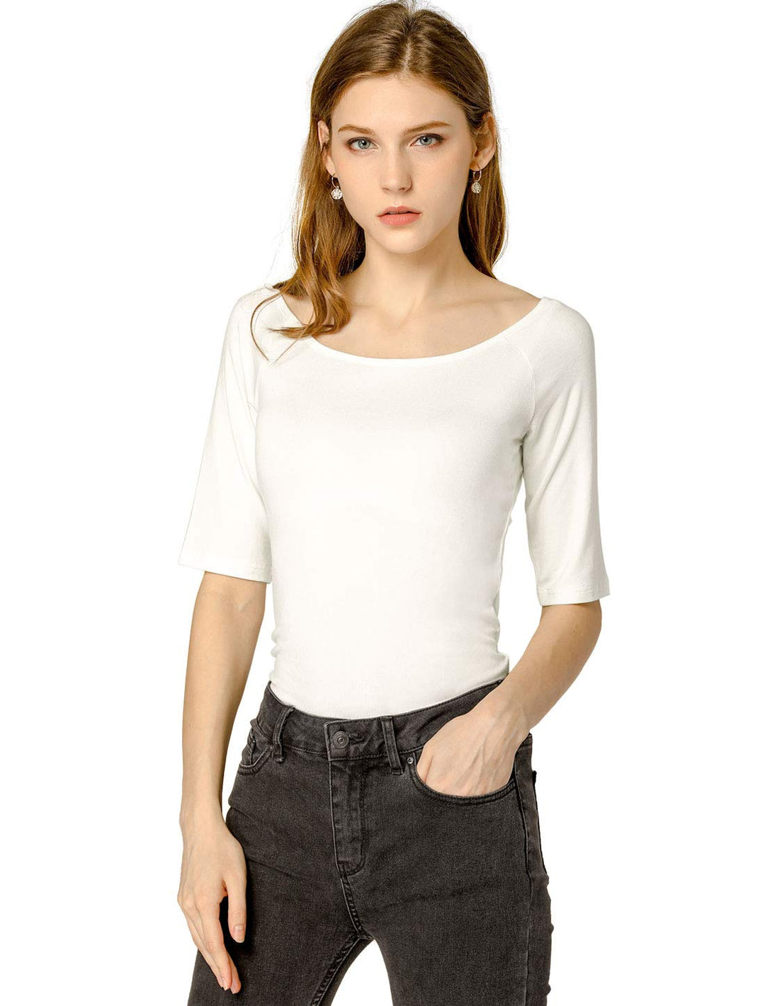 Allegra K Damen Basic Tee Bluse XL Beige, XL Beige