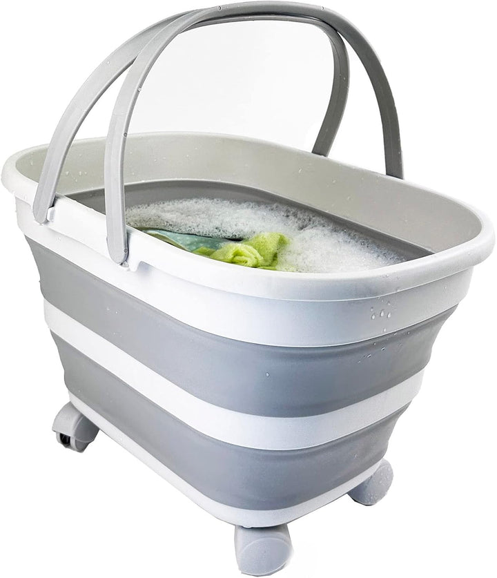 SAMMART 17L Faltbarer Korb mit Griff – Tragbarer Outdoor-Picknickkorb/Krater und 360° drehbare Räder