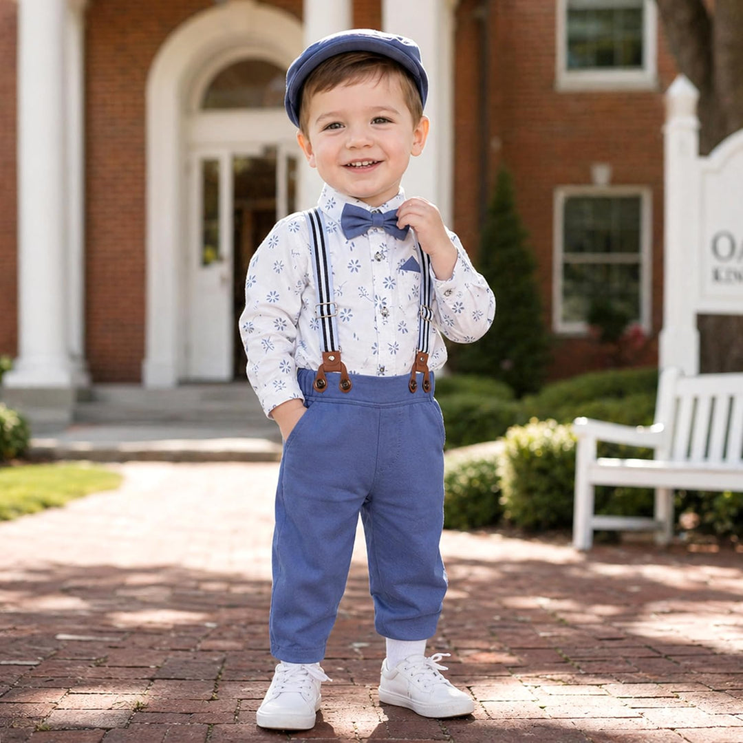 Volunboy Baby Jungen Anzug Set Bekleidung Hemd mit Fliege + Hosenträger Hosen Strampler Anzug 3-6 Mo