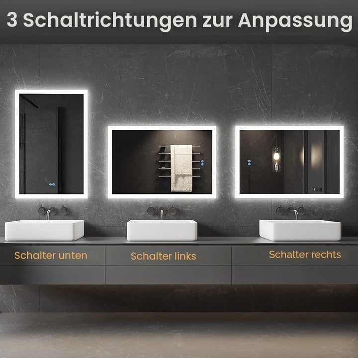 badspiegel mit Beleuchtung, Sandstrahl-Design led Spiegel Bad, 3 Farbtemperaturen, Dimmbar, Entfoggi