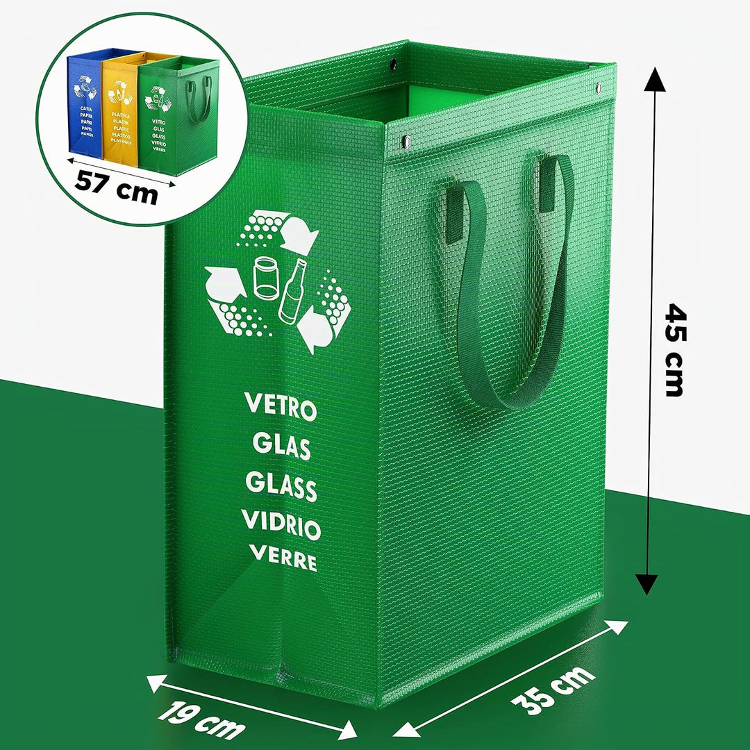 PTMS® Mülleimer 3 Fächer - Mülltrennsystem für Papier, Glas und Plastik - Umweltfreundliche Recyclin