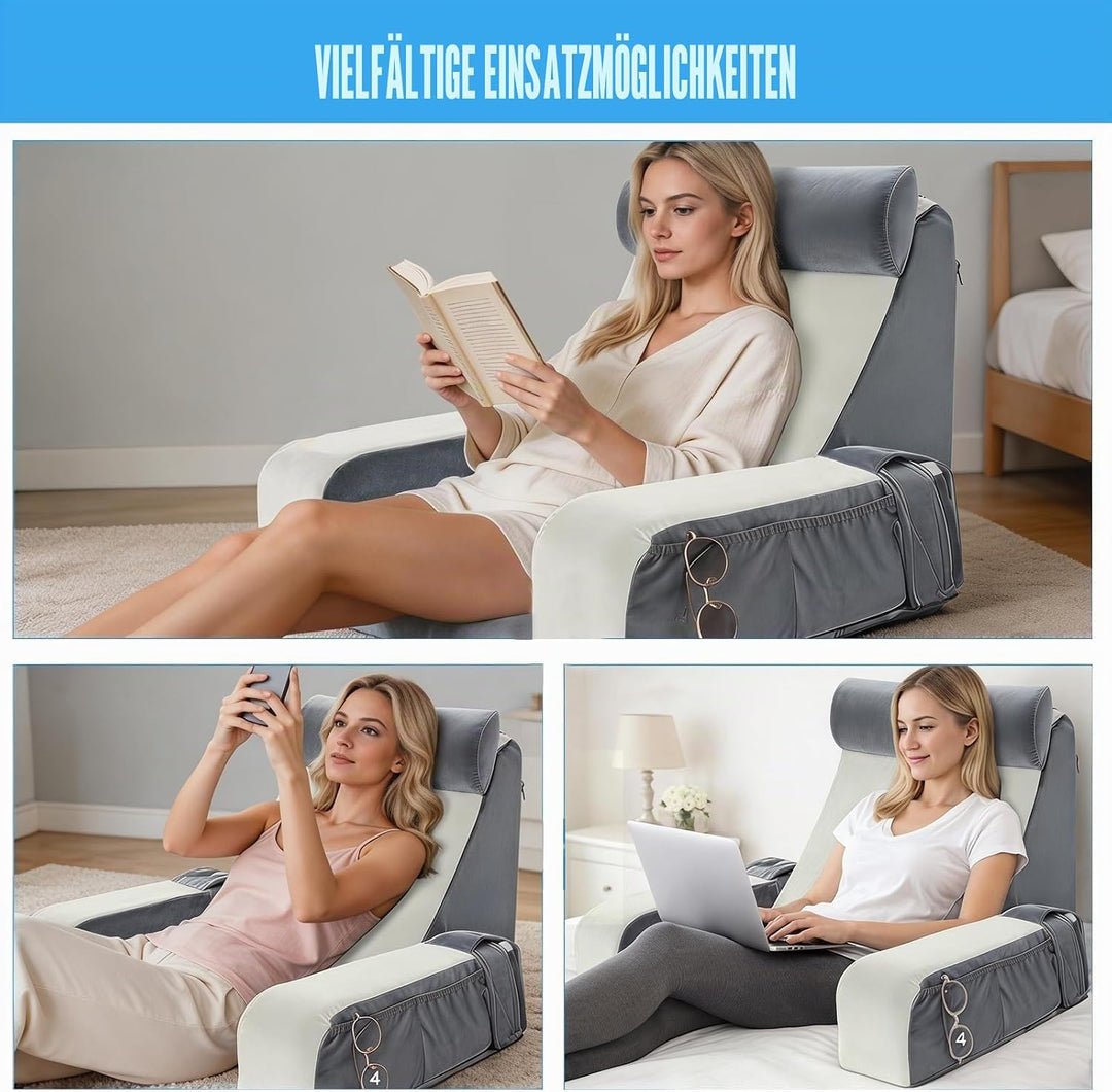 Lesekissen für Bett und Sofa, Rückenkissen Bett mit Abnehmbarer Nackenrolle &amp; Armlehne, Lesekissen m