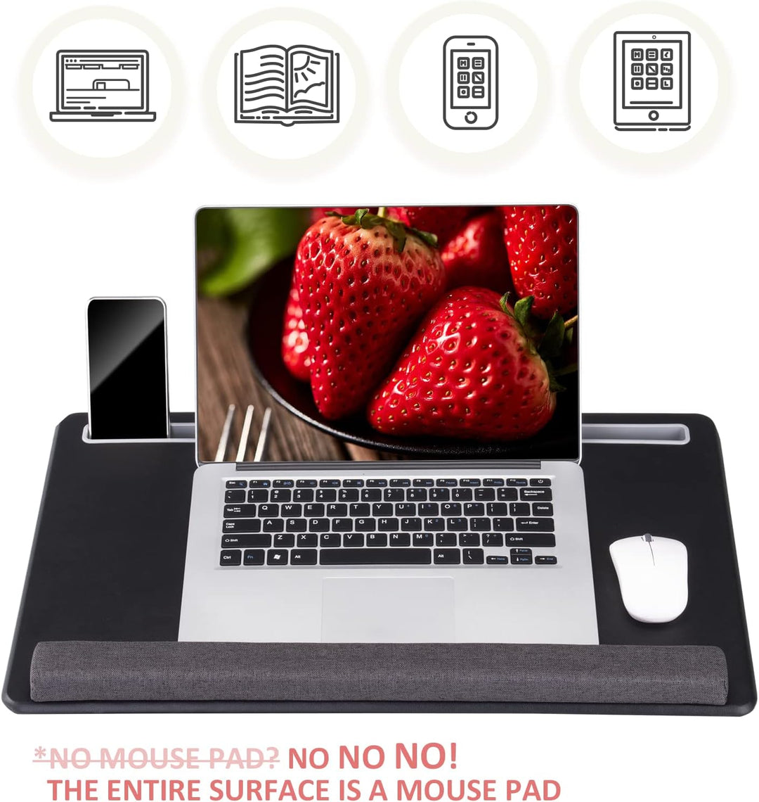 Extra grosser Laptop-Schreibtisch – Voll-PU-Material, Gaming-Tablett – tragbarer LapDesk mit Handyha