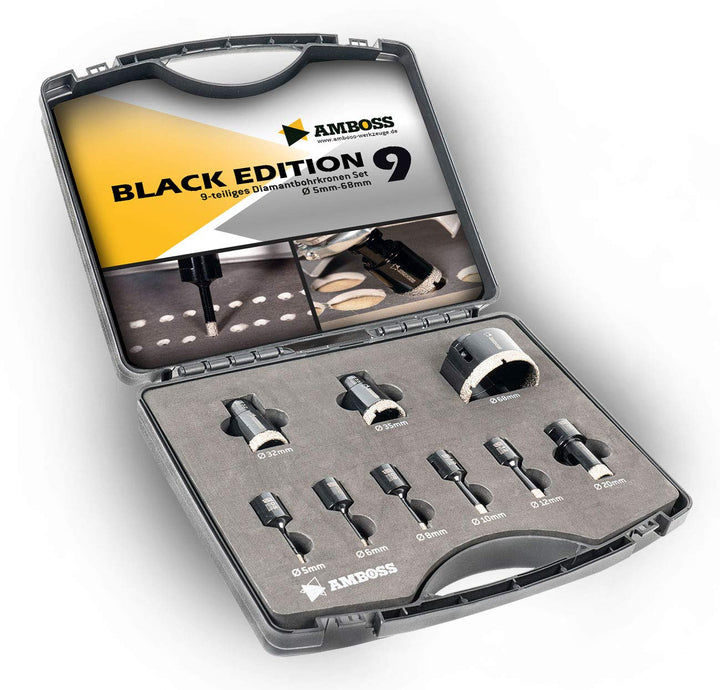 Amboss Diamant Bohrkronen M14 - BLACK EDITION Set Ø 5/6 / 8/10 / 12/20 / 32/35 / 68 mm für Winkelsch