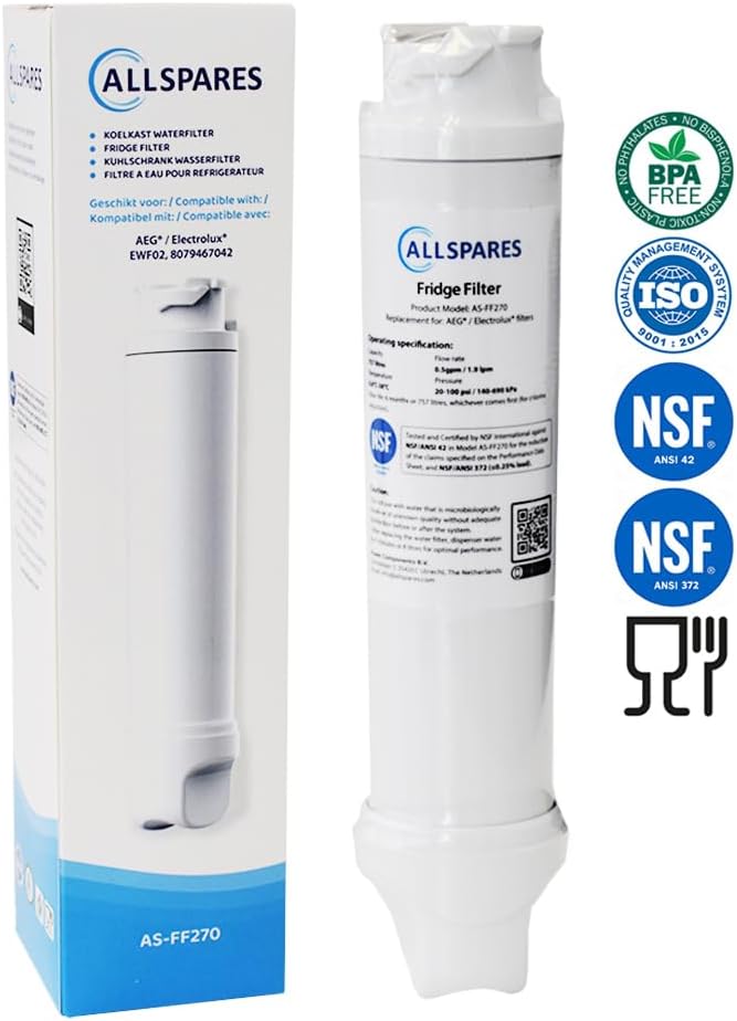 AllSpares Wasserfilter für Kühlschrank geeignet für AEG-Electrolux EWF02 / 8079467042 (1 Stück), 1 S