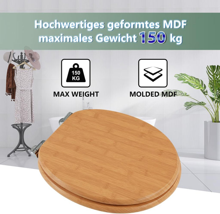 MDF-Toilettensitz mit Soft-Close-Mechanismus, O-förmiger Toilettensitz aus Bambus mit Verstellbaren