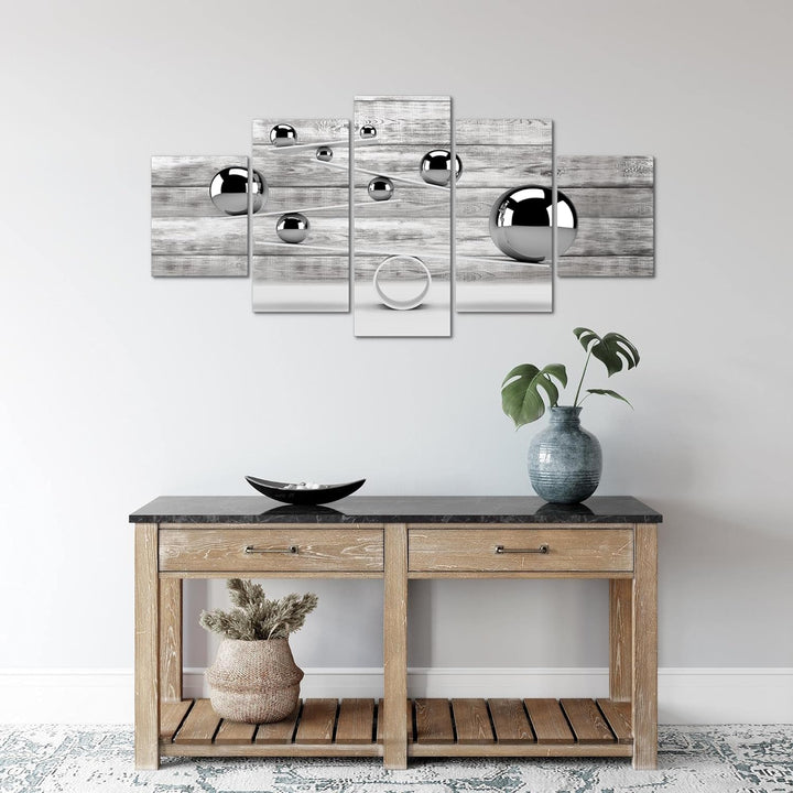 Runa Art Wandbilder 3D Kugeln 5 Teilig Bild auf Vlies Leinwand Deko Wohnzimmer Abstrakt Illusion Gra