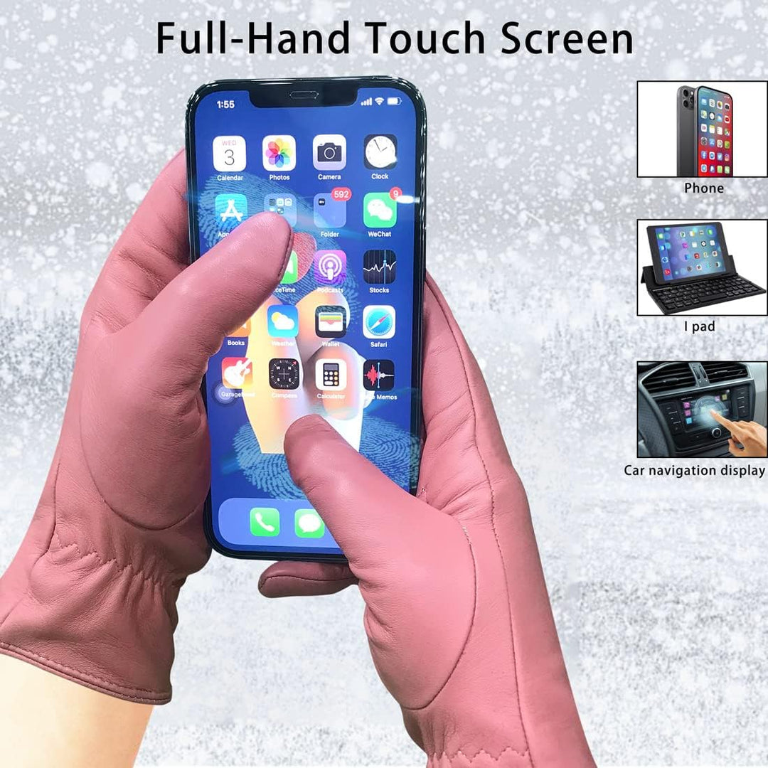 Harssidanzar Damen Lederhandschuhe Winter Warmes Kaschmirfutter Touchscreen Vintage Finished GL017EU