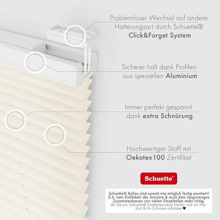Schuette® Plissee ohne Bohren zum Kleben ● Dolomite Kollektion: Vanilla Sky (Beige) ● 120x230cm (Bre