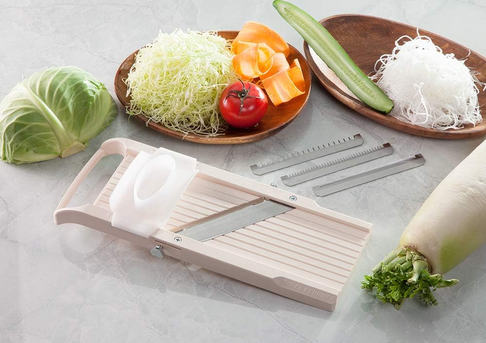 Benriner 64W Gemüsehobel Mandoline, 18/10 Edelstahl, Elfenbein Classic Slicer,