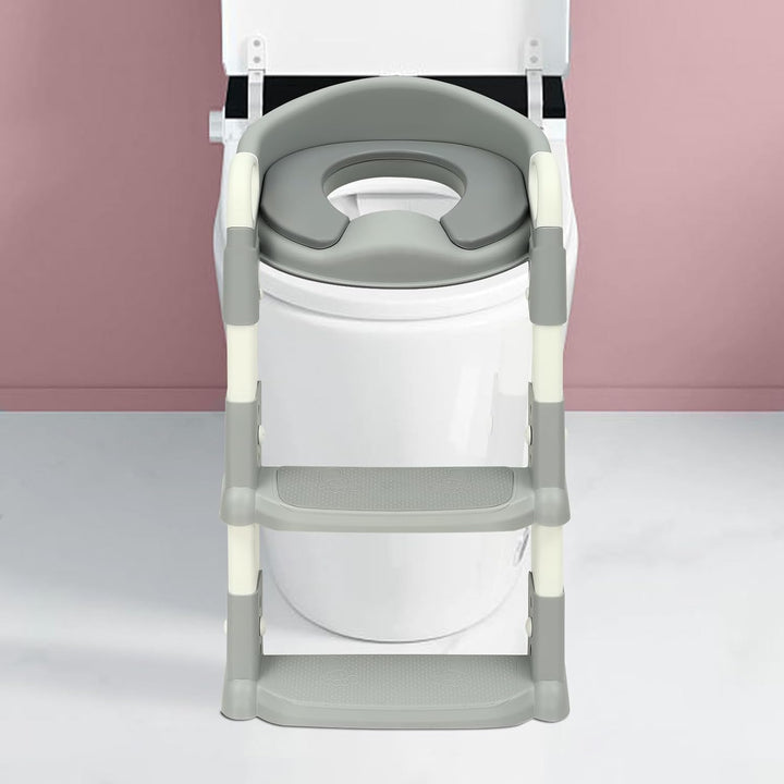 Toilettensitz Kinder mit Treppe, 2 in 1 Toilettenaufsatz Kinder mit PU-Sitzkissen, Verstellbar Toile