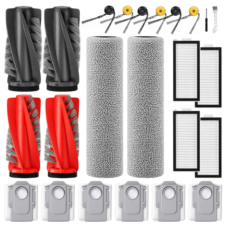 24 Stück Zubehör für Roborock Qrevo Curv 2 Flow Saugroboter mit 2 Paar Hauptbürsten, 2 Wischrolle, 4