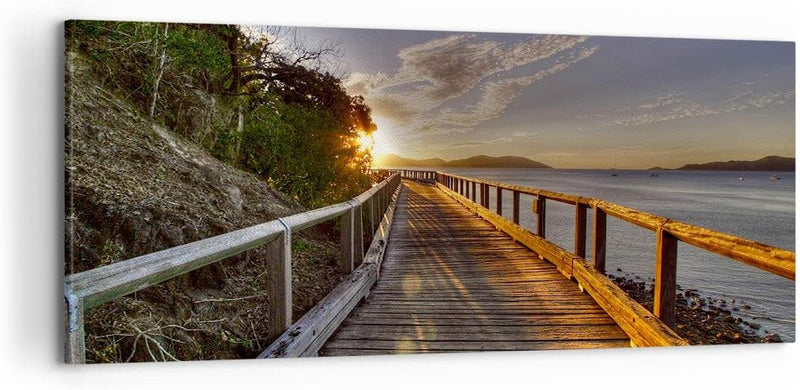 Wandbilder Dekoration Wohnzimmer Fussgängerbrücke Himmel Wasser Panorama Bilder auf Leinwand 120x50c