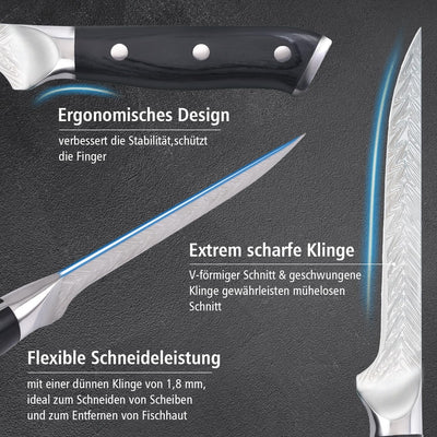 TELANKS Filetiermesser 15cm, Profi Filetiermesser von Fisch und Fleisch, Fischmesser mit Geschenkbox