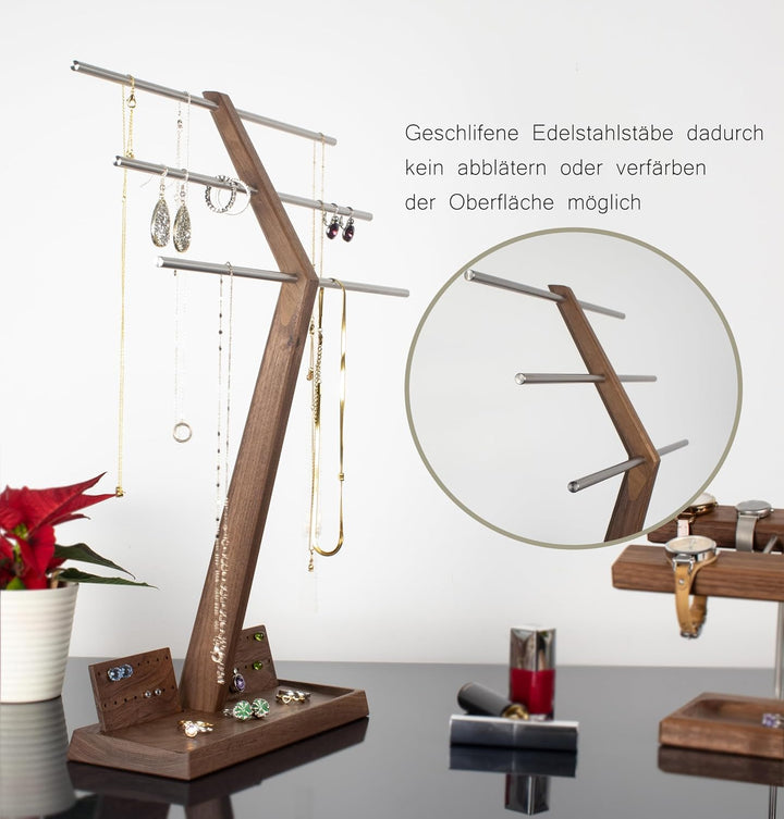 Wood and Steel Design – Schmuck Organizer für Ketten, Ringe, Ohrringe, Ketten, Halsketten und Armbän
