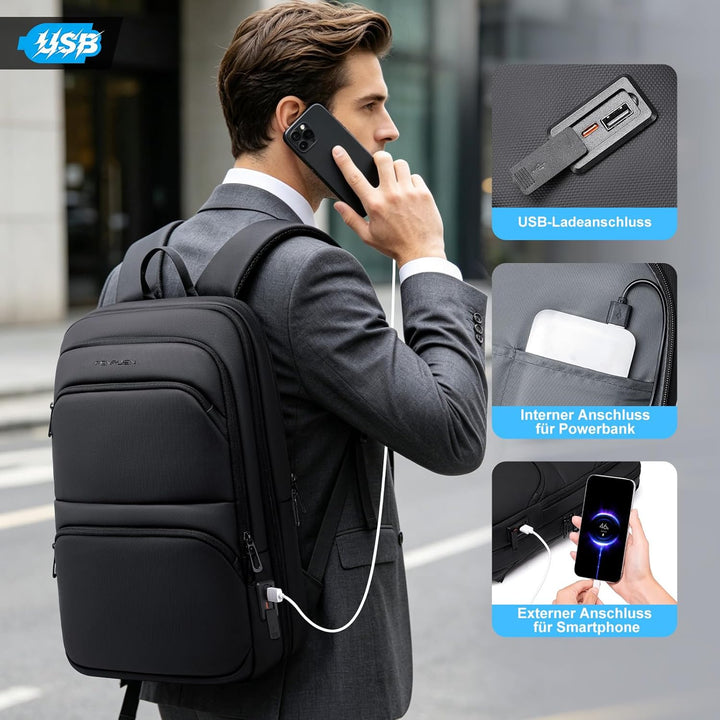 FENRUIEN Leichter Business Rucksack Herren 15.6 Zoll Wasserdicht Notebook Laptop Backpack Erweiterba