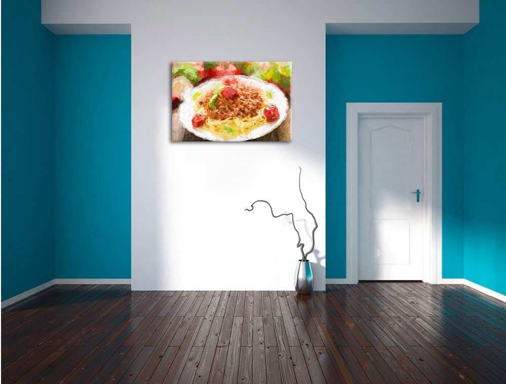 Pixxprint Spaghetti Bolognese auf dem Teller Kunst Pinsel Effekt, Format: 100x70 auf Leinwand, 100x7