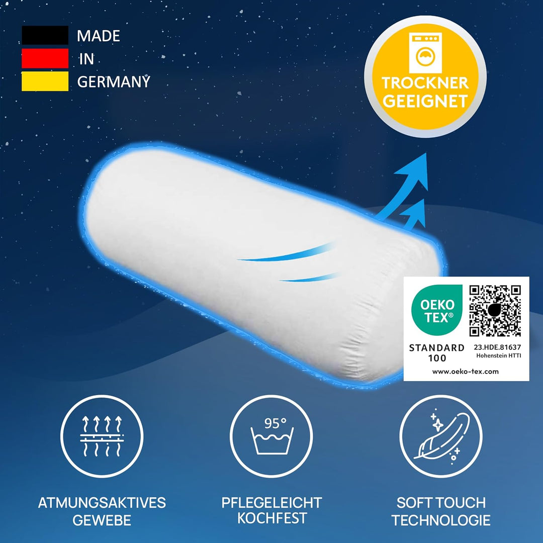 LILENO HOME Microfaser Nackenrolle 15x40 cm [2er Set] bis 95 Grad waschbar mit Reissverschluss - Kop