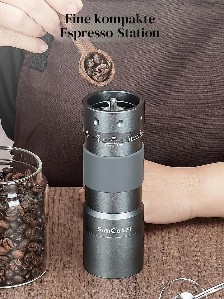 Manuelle Kaffeemühle, 25 g Fassungsvermögen, Espressomühle mit CNC-gefrästem Edelstahl-Kegelmahlwerk
