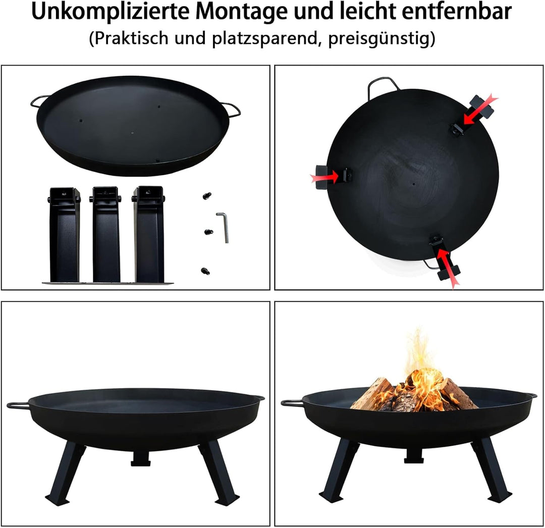 Köhko Feuerschale Ø 79 cm - Beine Anti-Rost lackiert - klappbare und abnehmbare Beine 41005 Feuersch