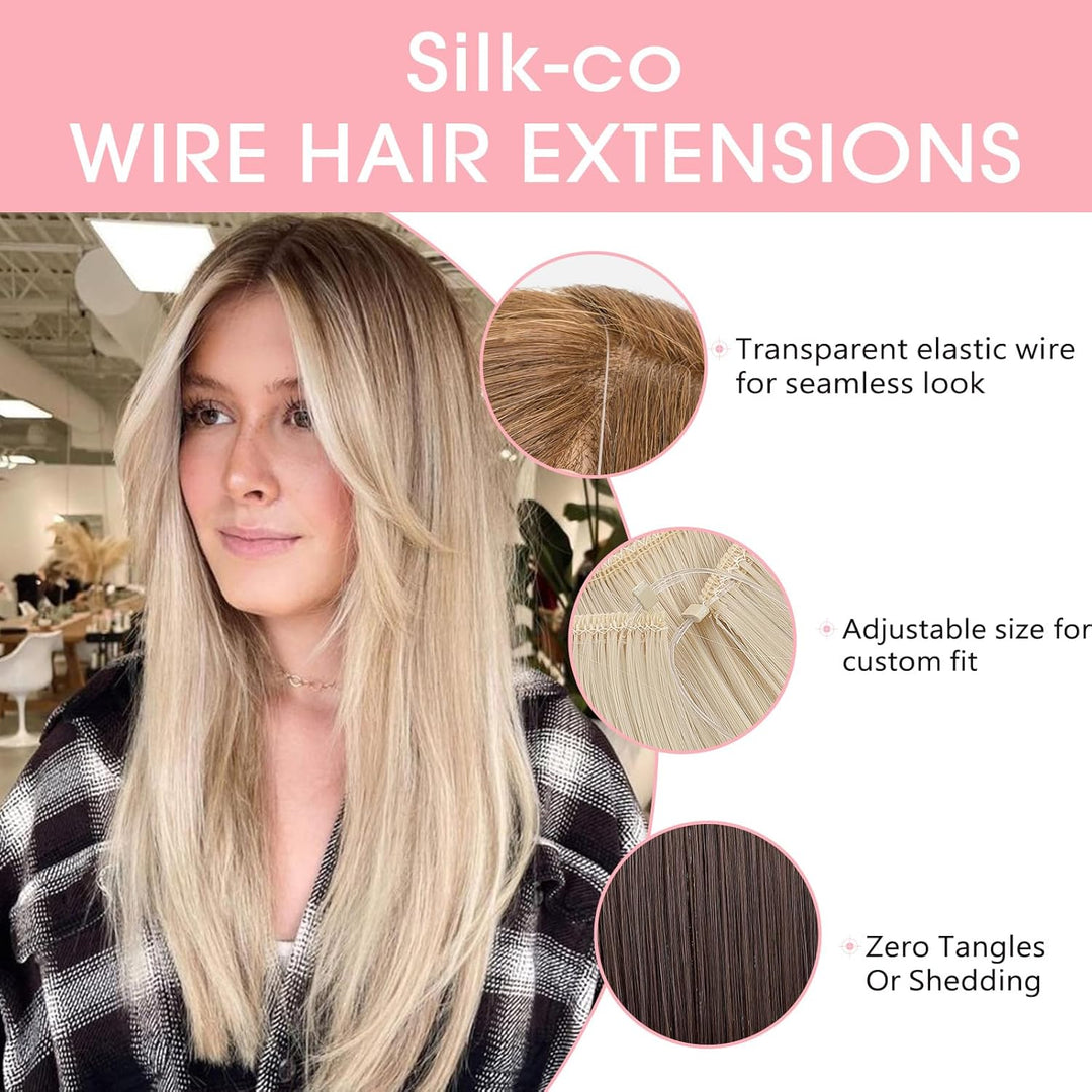 Silk-co Extensions mit transparenter Schnur, Glatte Synthetische Haarverlängerung wie Echthaar, kein