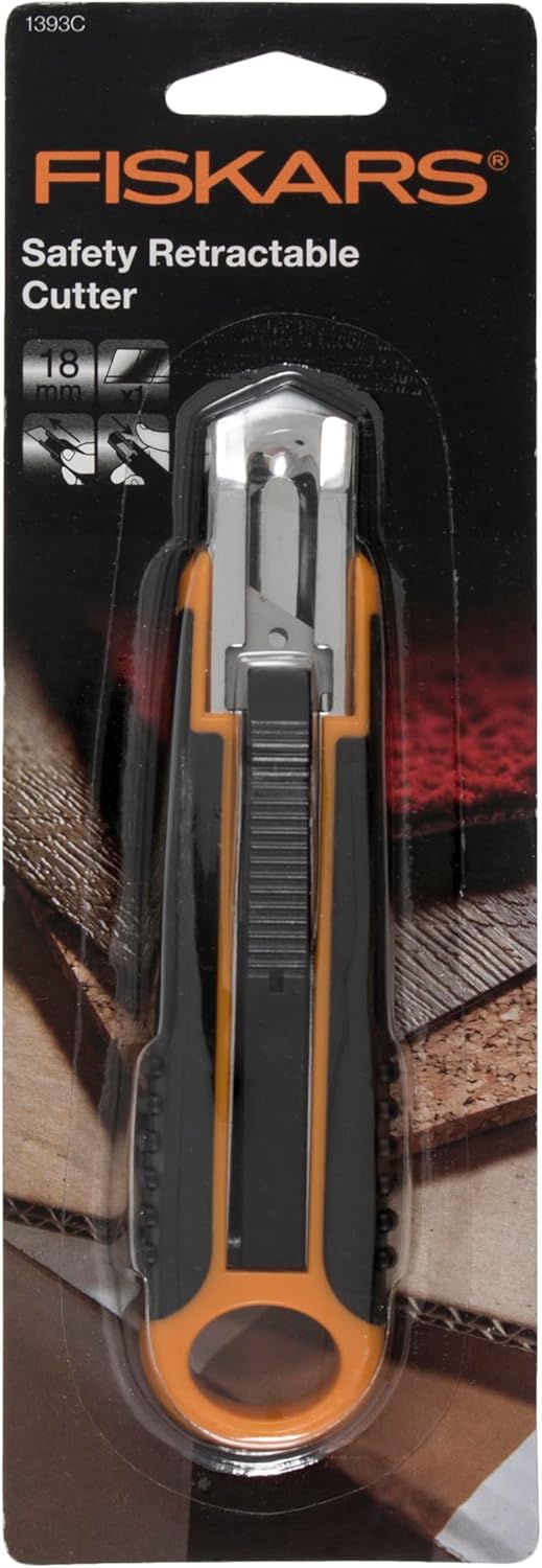 Fiskars Sicherheits-Cuttermesser, 18 mm, Schwarz/Orange, 1004683 (Packung mit 5) 18 mm (Packung mit