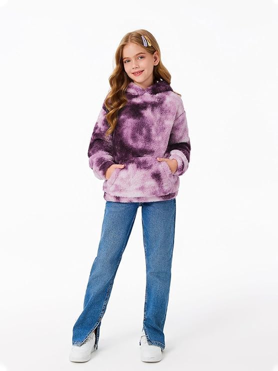 Haloumoning Kapuzenpullover Kinder Teddy Fleece Hoodie Tie Dye Warm Sherpa Sweatershirt Mädchen Jung