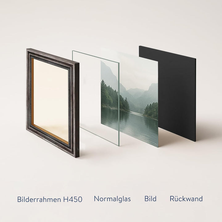 WANDStyle Bilderrahmen Metall-Optik 30x30 cm quadratisch aus Holz im Barock-Stil zum Aufhängen, Foto