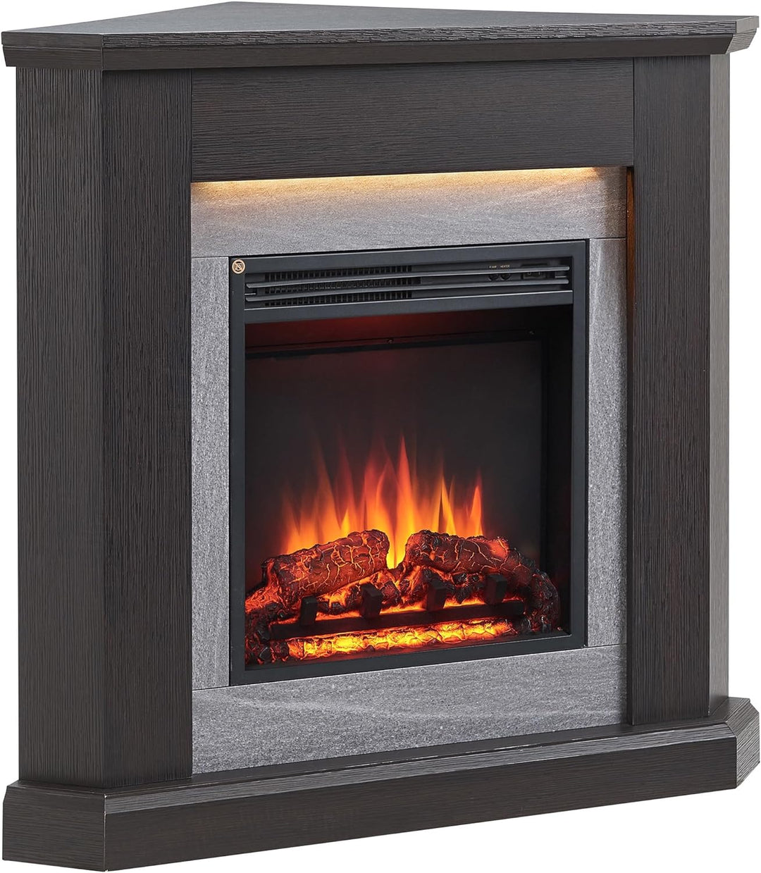 CrownFlame Pegasos Elektrokamin - Elektrischer Eckkamin mit Heizung 1000/2000 W, realistischer 3D-Fl