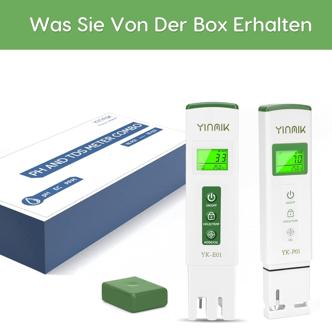 YINMIK Digitales pH Messgerät und TDS Tester Set, TDS EC mit Einem Horizontalen Bildschirm, ppm Mess