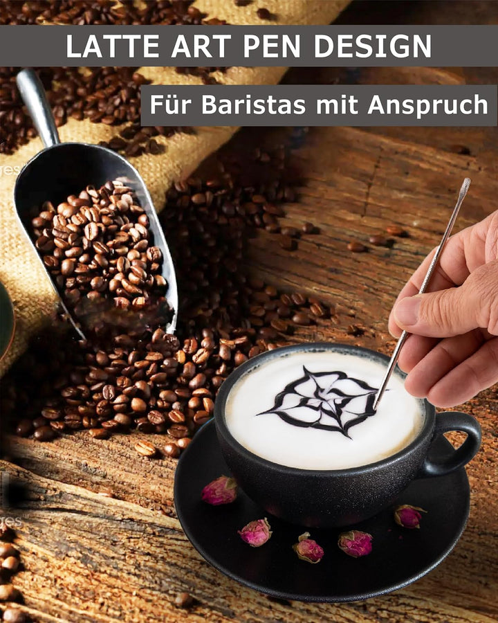Barista Edelstahl Milchkännchen schwarz anthrazit 350ml (auch 600ml) inkl. Latte Art Stift/Milchscha