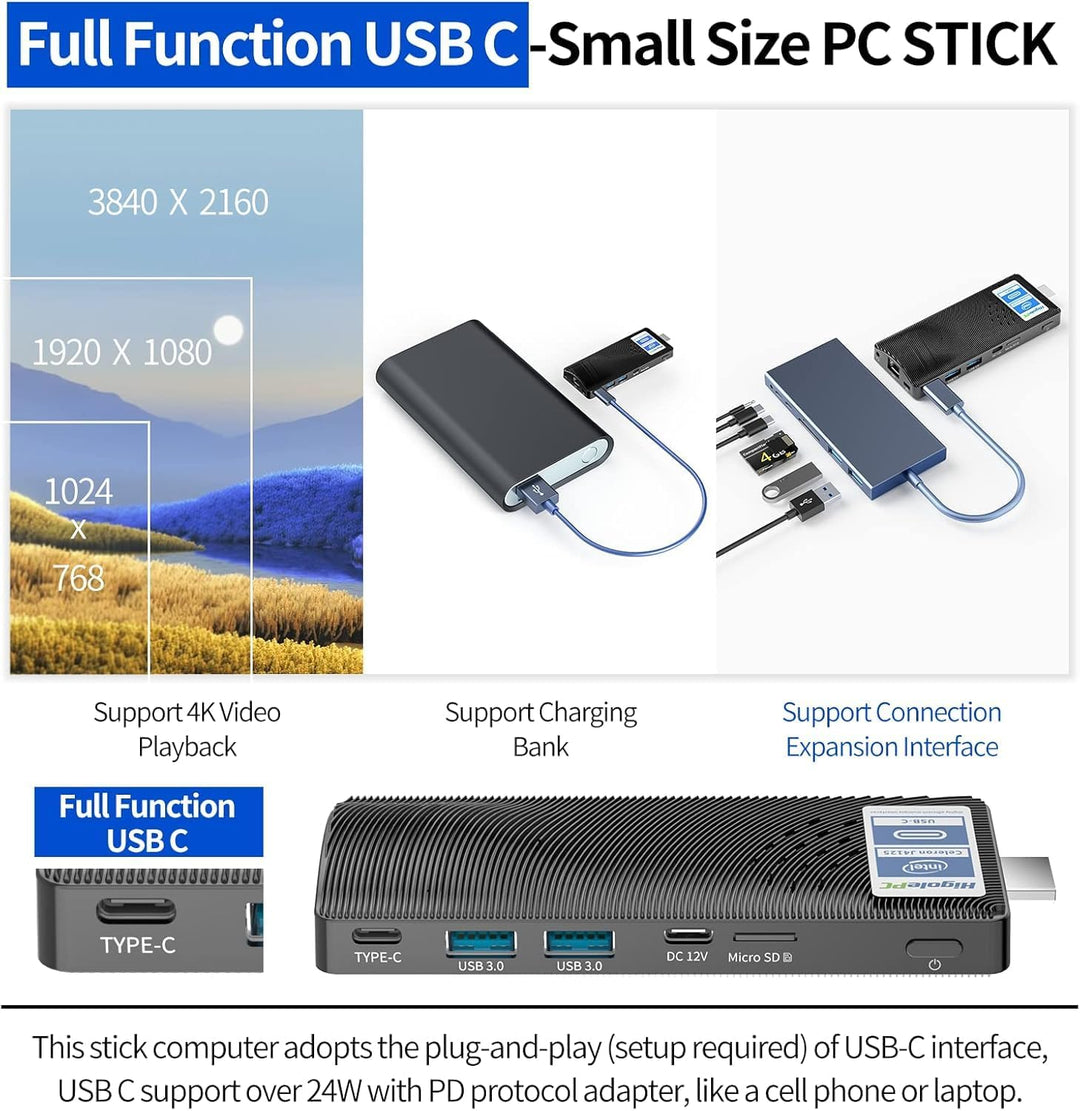 HEIGAOLAPC Mini PC Stick,Win 11 8GB RAM 128GB eMMC Celeron J4115 2.7 GHz, USB-C Fanless Desktop PC,