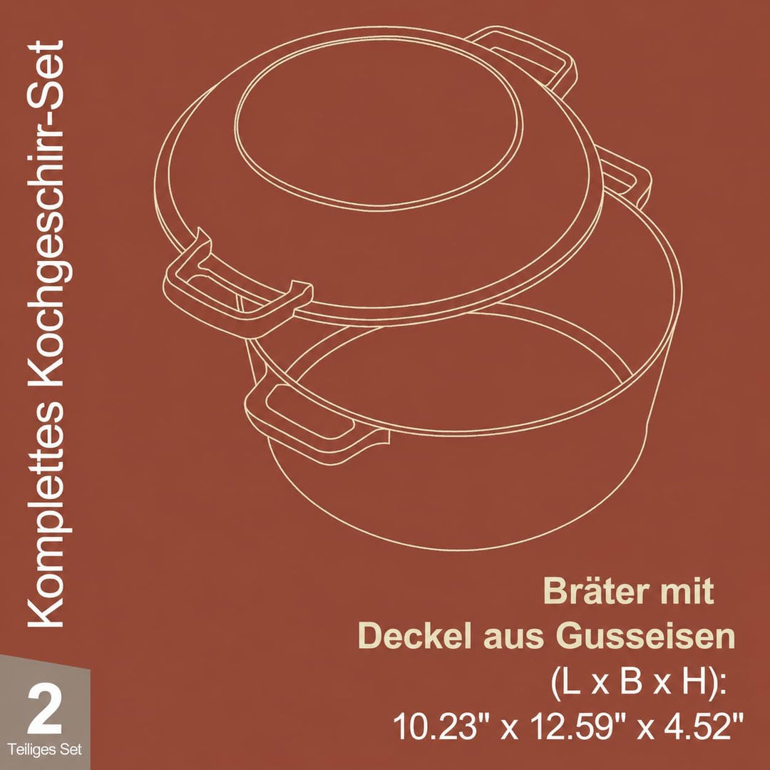 2 in 1 Gusseisen Dutch Oven 5 QT Vorgewürzter Gusseisentopf mit 1,6 QT Pfannendeckel Schwerer Bräter