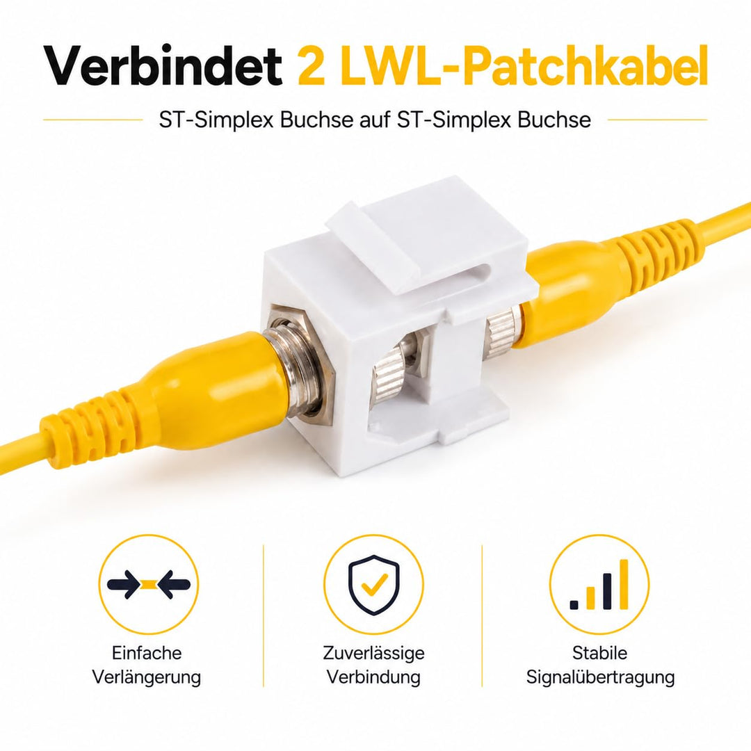 1aTTack.de 10x LWL Keystone Verbinder OS1 / OS2 (UPC oder PC oder APC) ST-Simplex Buchse auf ST-Simp