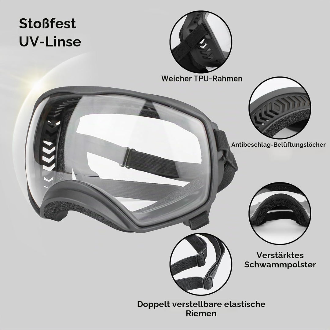 PETLESO Hundebrille Winddichte Hunde Sonnenbrille Hund Schutzbrille mit Verstellbare Band Geeignet f