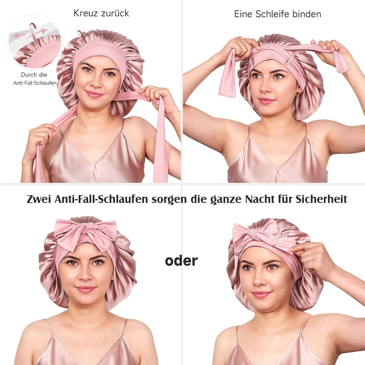 Umisleep 22 Momme Schlafmütze aus 100% Maulbeerseide, doppelseidige weiche Nachtmütze für lockiges H