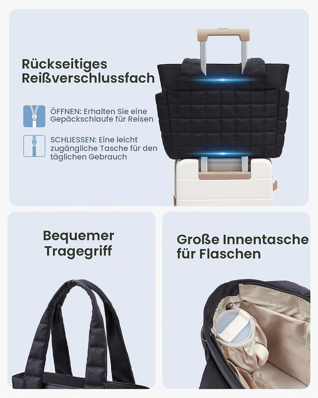 LOVEVOOK Puffer Handtasche Damen Gross, 15,6 Zoll Laptoptasche Shopper Tasche mit Wasserflaschenfach
