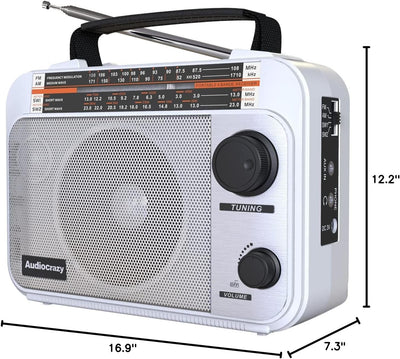 Audiocrazy UKW FM/AM/SW1-2 Radio Tragbares Radio Weltempfänger Radio mit 1800mAh Rechargeable Batter