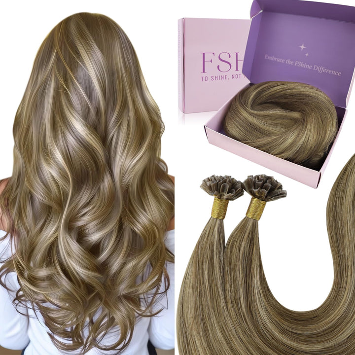 Fshine Bondings Echthaar Extensions Mittelbraun und Karamellblond 50g 35cm U Tip Haarverlangerung Ec