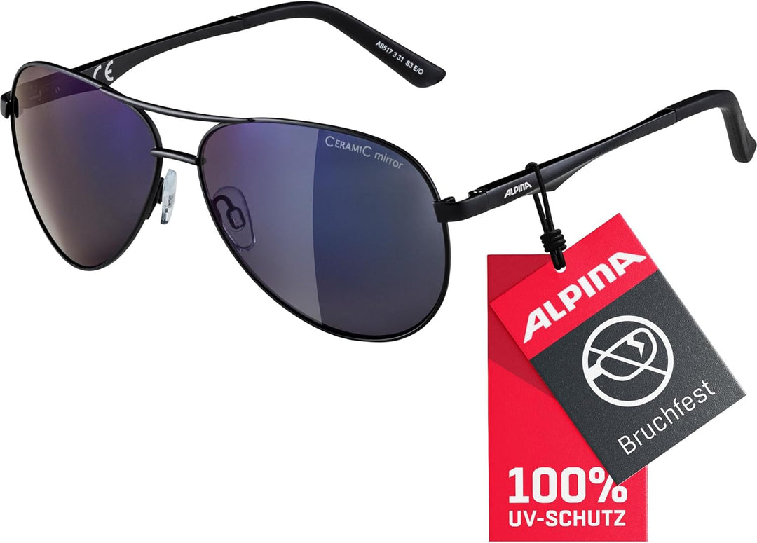 ALPINA A 107 - Verspiegelte und Bruchsichere Sonnenbrille Mit 100% UV-Schutz Für Erwachsene Black Ma