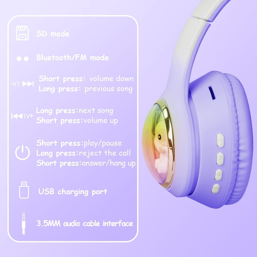 AXFEE Kinder-Kopfhörer, 5.3 Bluetooth Over-Ear mit LED-Leuchten, Lautstärke Begrenzt 105 dB, Stereo