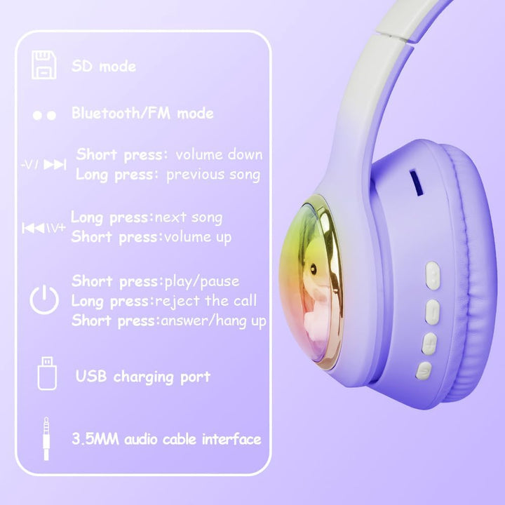 AXFEE Kinder-Kopfhörer, 5.3 Bluetooth Over-Ear mit LED-Leuchten, Lautstärke Begrenzt 105 dB, Stereo