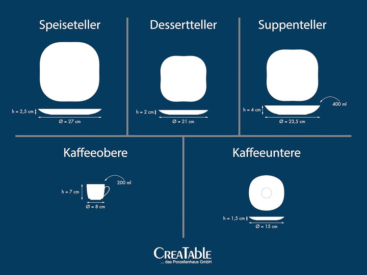 CreaTable 18028, Serie Square weiss, Geschirrset Kombiservice 30 teilig