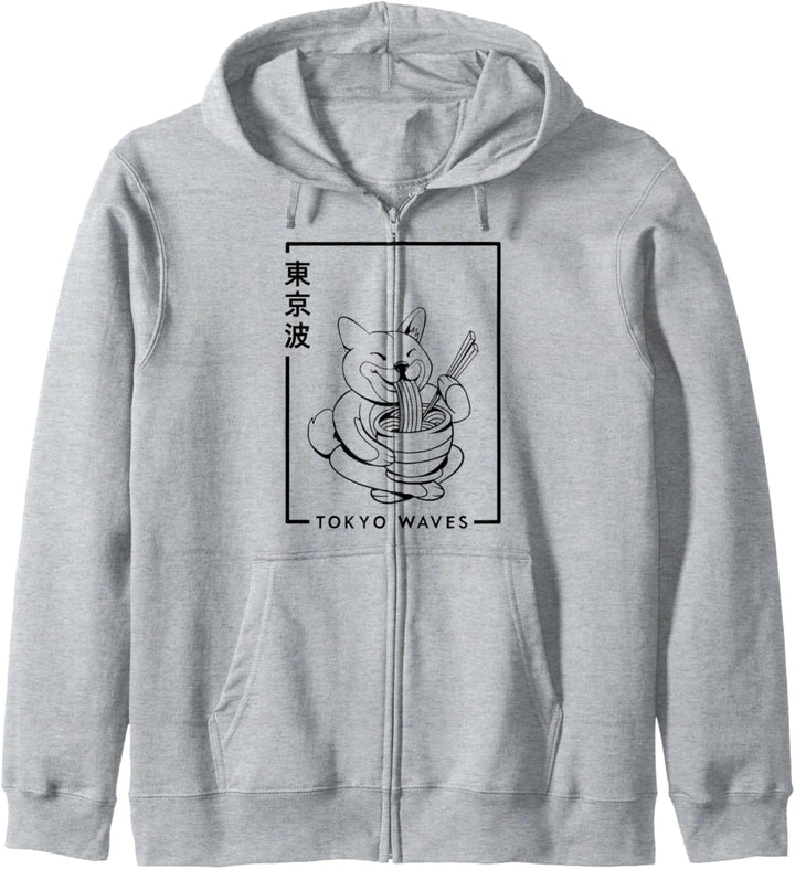 Japanischer Shiba Inu Hund fressen Ramen Minimalistische japanische Kunst Kapuzenjacke
