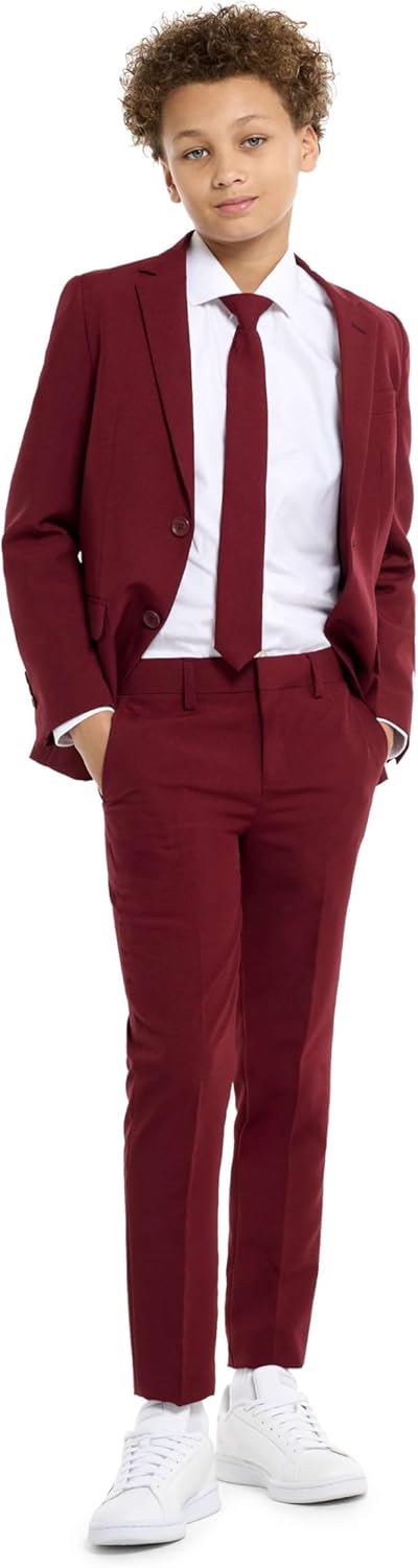 OppoSuits Anzug für Teenager-Jungen, Blazing Burgund, einfarbig - Abschlussball- und Hochzeitsfeier-