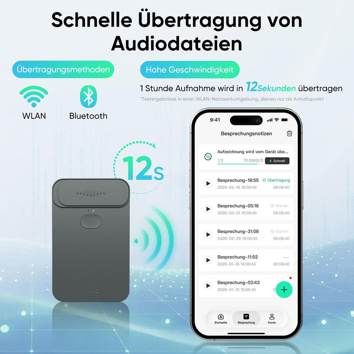 KI-Diktiergerät für Notizen &amp; Zusammenfassung (Schwarz)